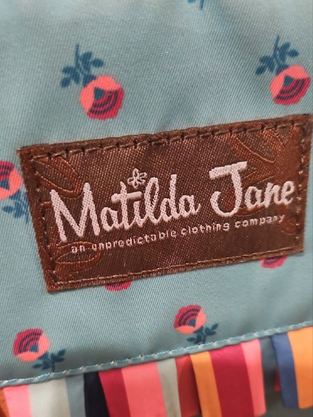 Matilda Jane Floral Kids Backpack in Mauve & Teal with Rainbow Trim - Picture 2 of 8